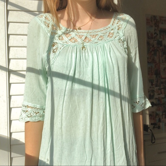 Altar'd State Tops - Altar’d State Light Blue Pastel Lace Flowy Top